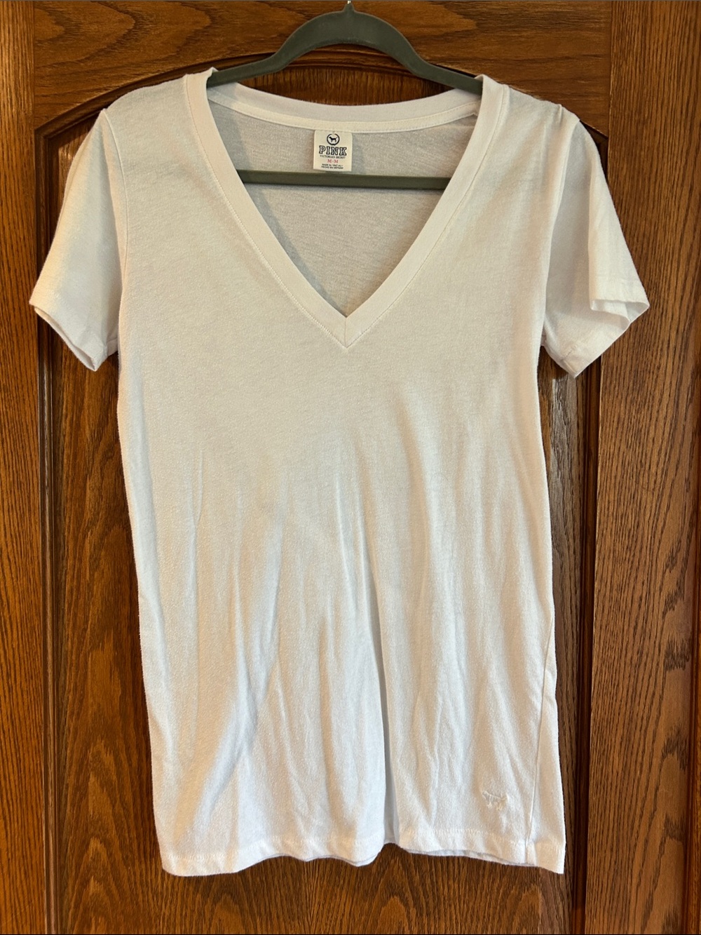 PINK Victoria's Secret White V-Neck Short Sleeve Tee
